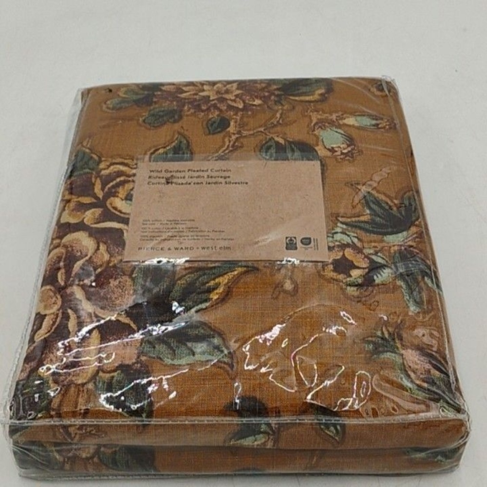 West Elm Pierce & Ward Wild Garden Pleated Curtain Panel 48x84 Floral Brown